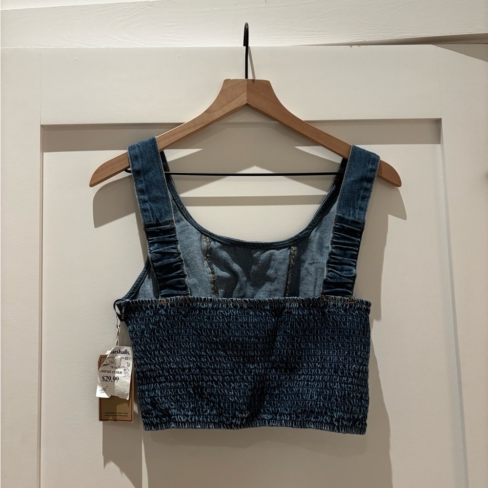 Denim Blue Smocked Back Crop Top